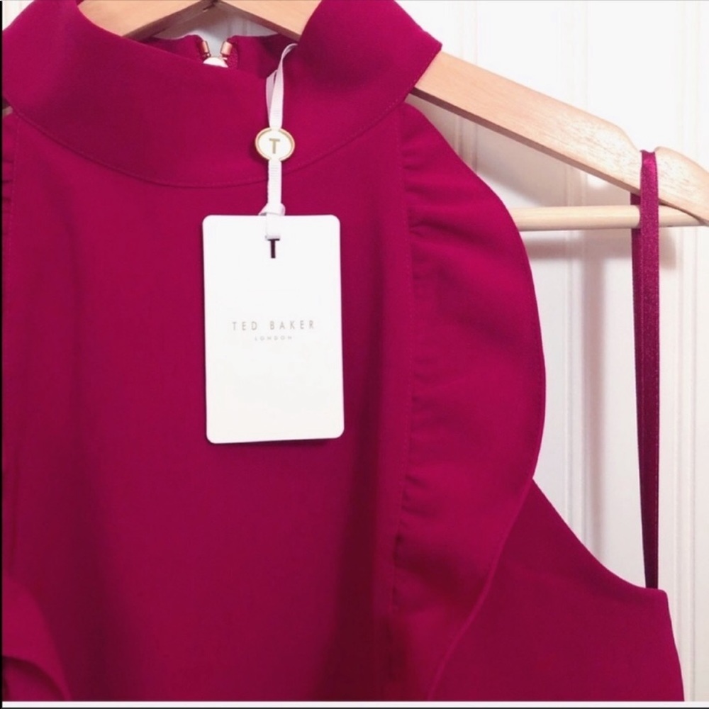 Ted Baker London Torriya Ruffled Sleeveless Halter Tunic Dress In Deep Pink NWT - Picture 10 of 12